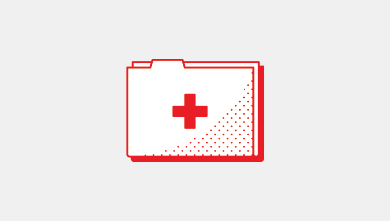 carpeta con una cruz roja que simboliza lo académico y lo relativo a la atención médica